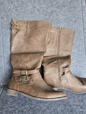 TORRID 12W WIDE CALF Classic Brown Mid-Calf Buckle Boots - Women's Fashion